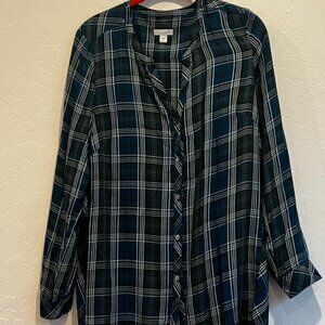 J Jill Top Womens Medium Plaid Blouse